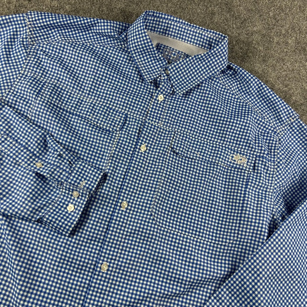 EAG Elite Fishing Shirt Mens 3X Blue Gingham Long Sleeve Ventilated Performance